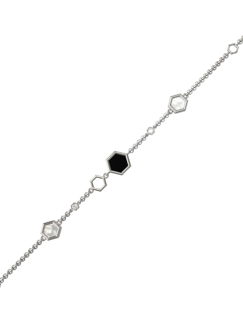 Браслет из белого золота c бриллиантами, ониксом и перламутром