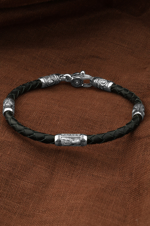 Браслет-шнурок из белого золота 585 пробы c кожаным шнурком