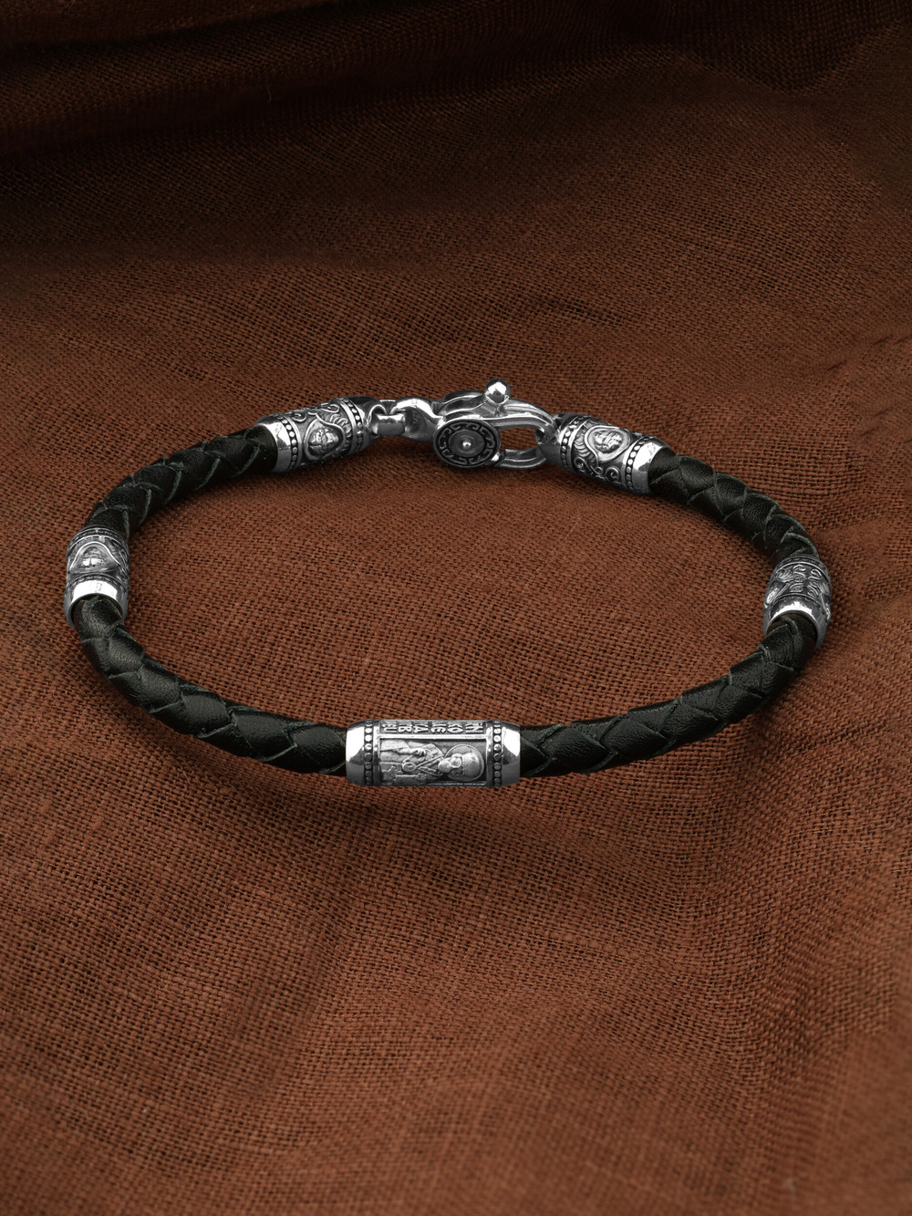 Браслет-шнурок из белого золота 585 пробы c кожаным шнурком