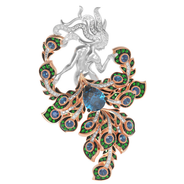 Брошь-подвеска из красного золота 585 пробы c фианитом и топазом London