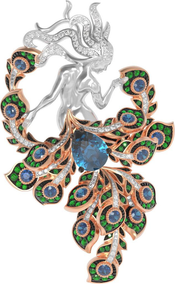 Брошь-подвеска из красного золота 585 пробы c фианитом и топазом London