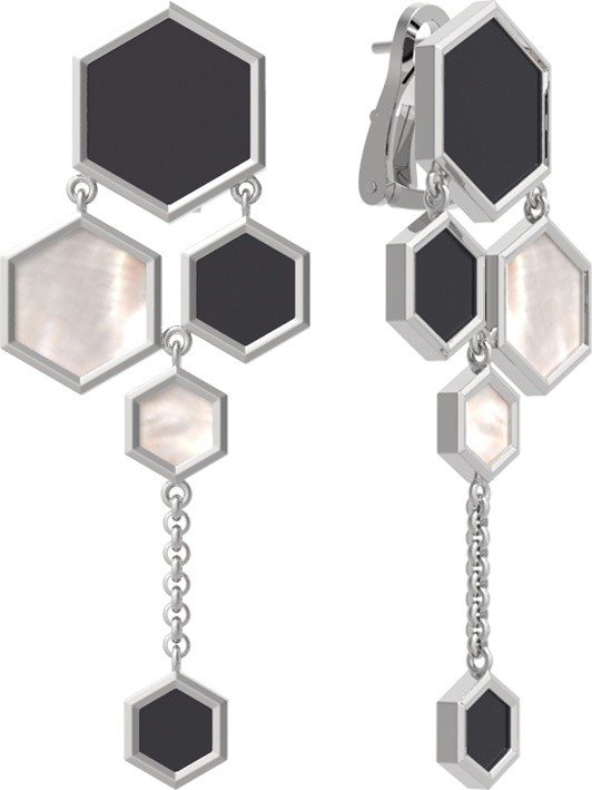 Серьги из белого золота c ониксом и перламутром