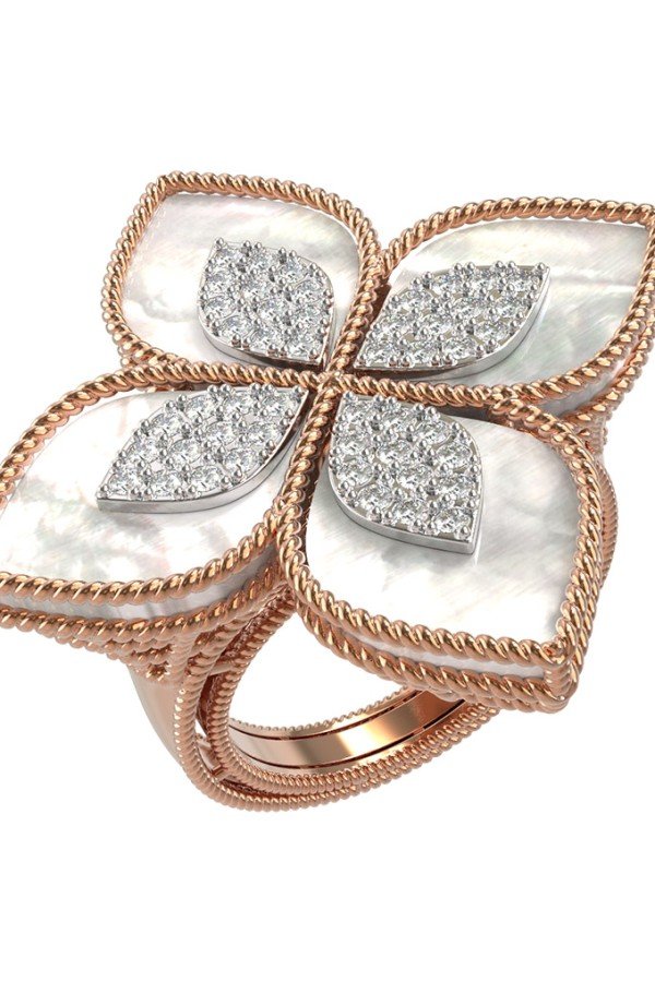 Кольцо из золота c бриллиантами и перламутром