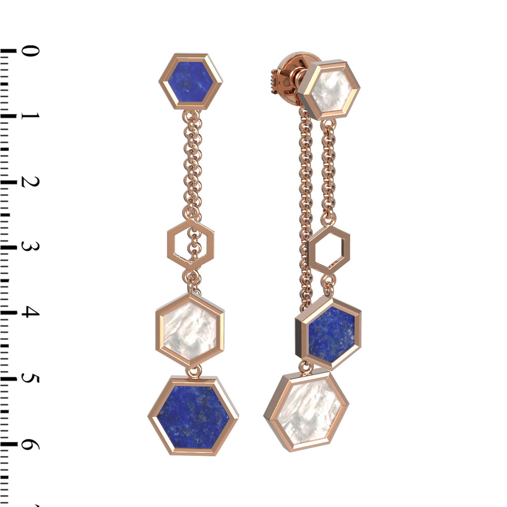 Серьги из красного золота 585 пробы c лазуритом и перламутром