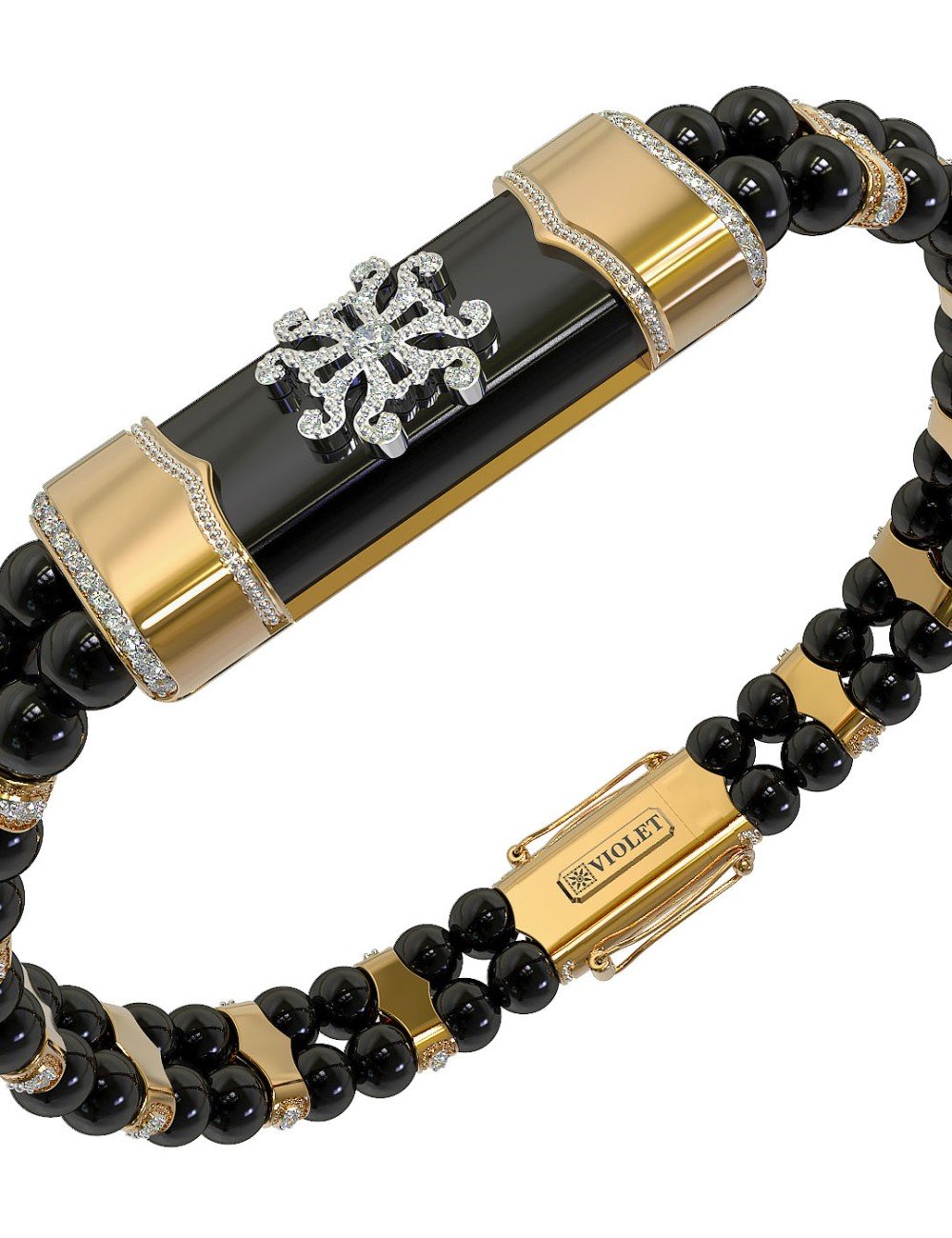 Браслет из лимонного золота c бриллиантами и ониксом