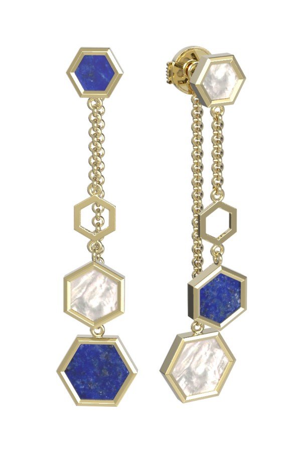 Серьги из лимонного золота c лазуритом и перламутром