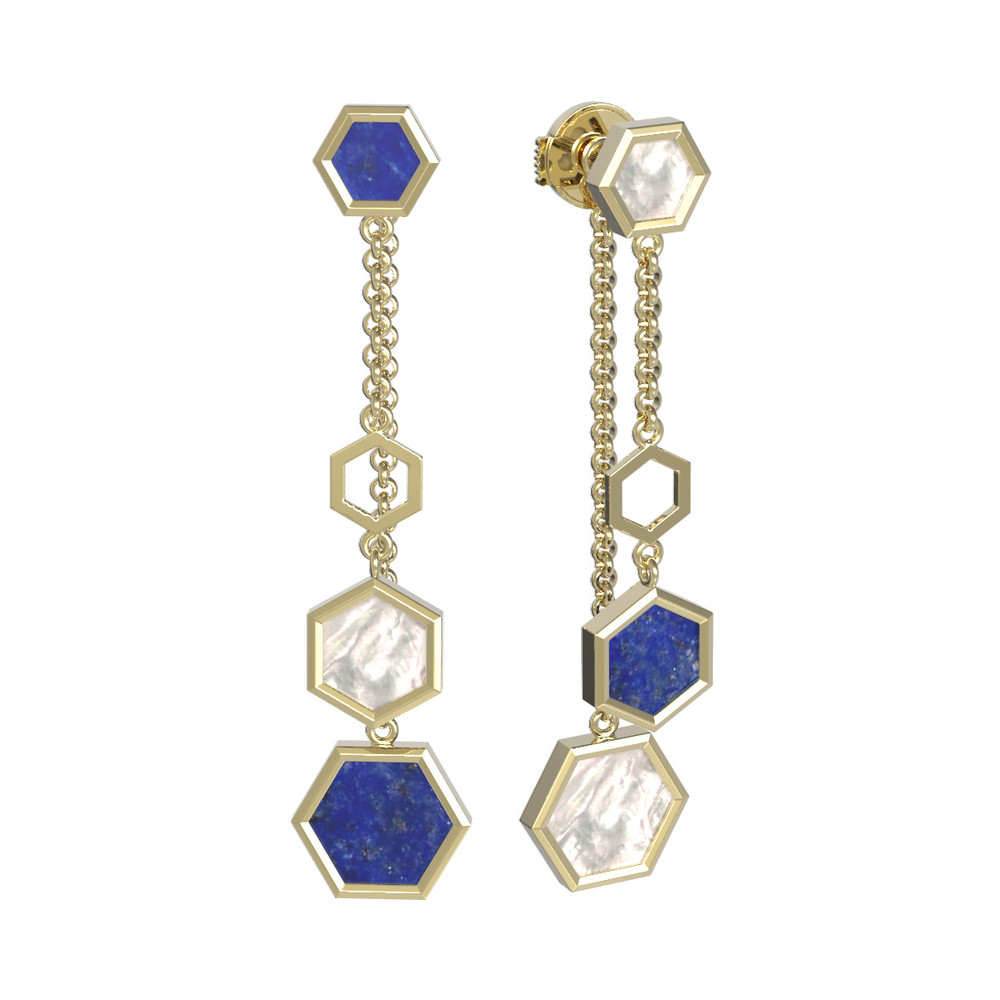 Серьги из лимонного золота 585 пробы c лазуритом и перламутром