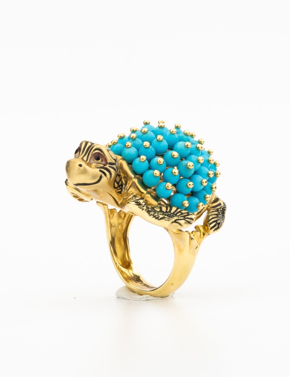 Кольцо из лимонного золота c эмалью и бирюзой