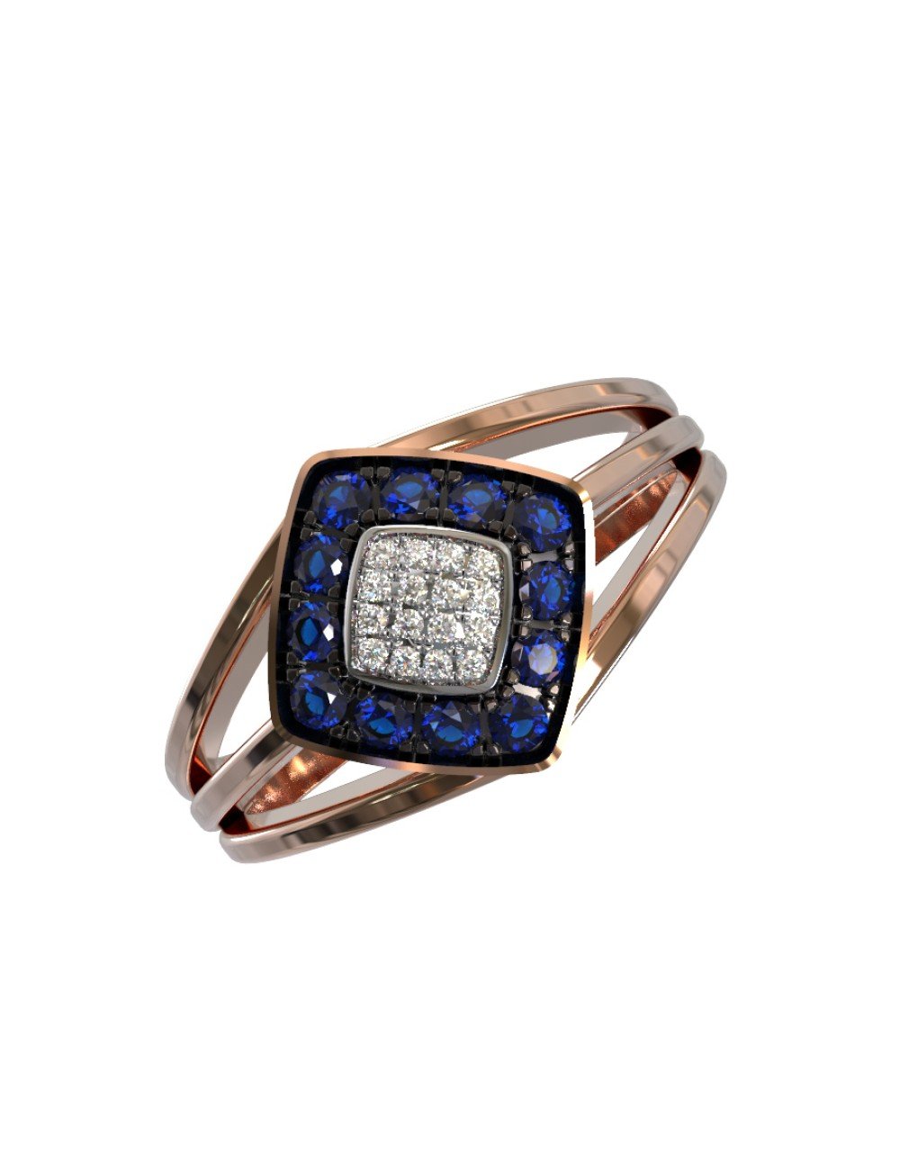 Кольцо из золота c бриллиантами и сапфиром