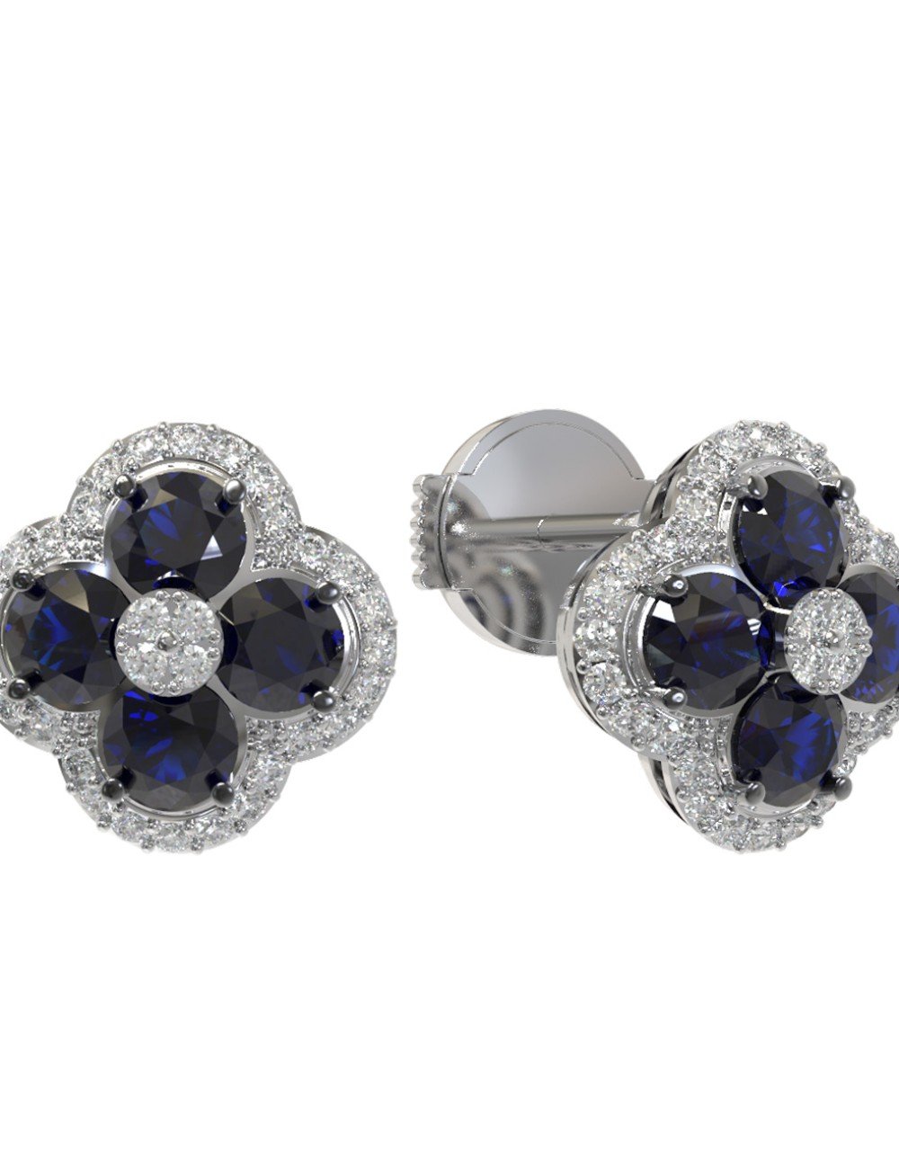 Серьги из белого золота c бриллиантами и сапфиром