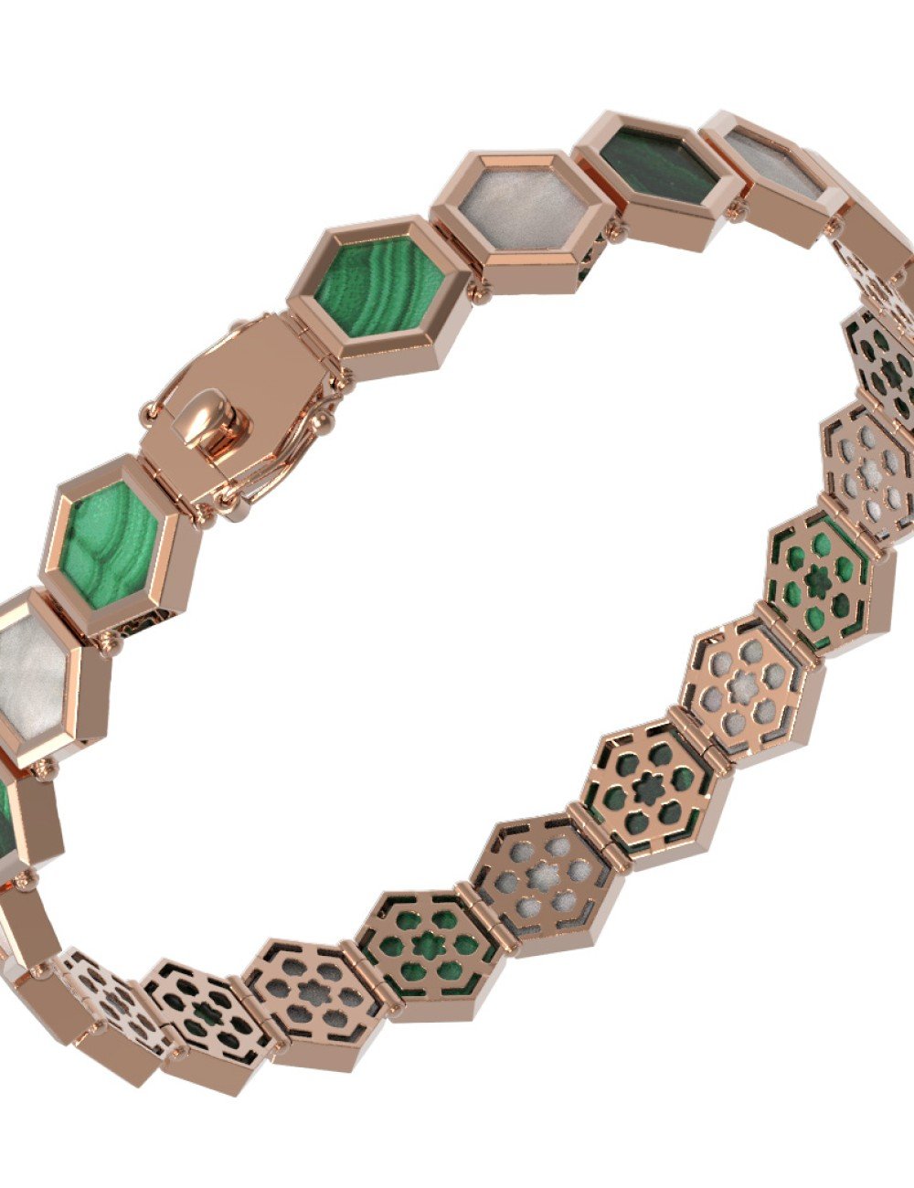 Браслет из золота c малахитом и перламутром