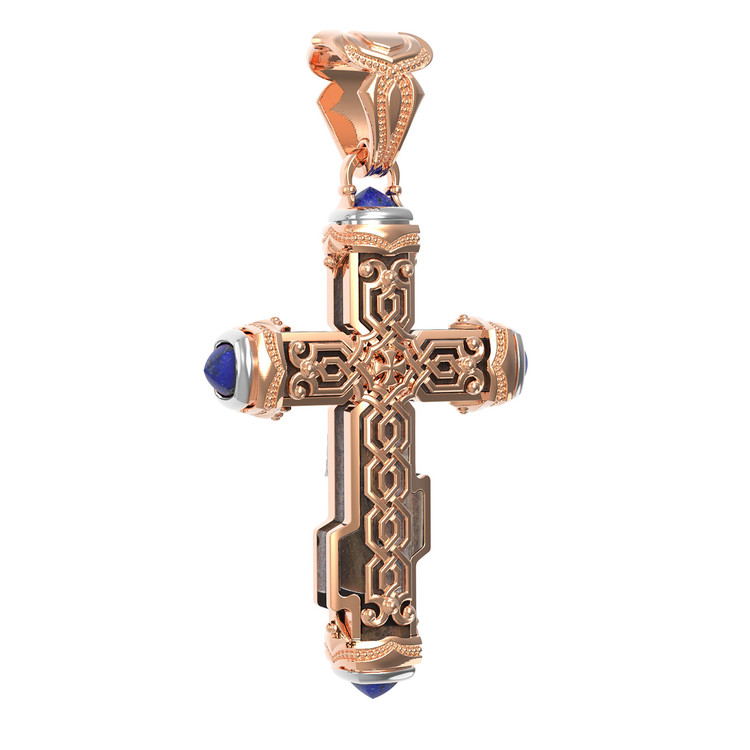 Крест из красного золота 585 пробы c лазуритом и железным деревом