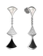 Серьги из белого золота c бриллиантами, ониксом и перламутром