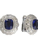 Серьги из белого золота c бриллиантами и сапфиром