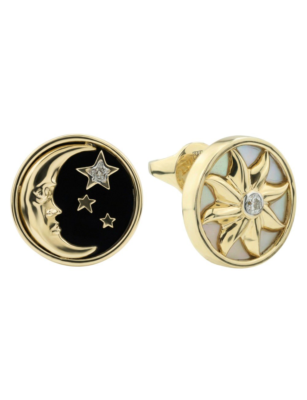 Серьги из лимонного золота c бриллиантами, ониксом и перламутром