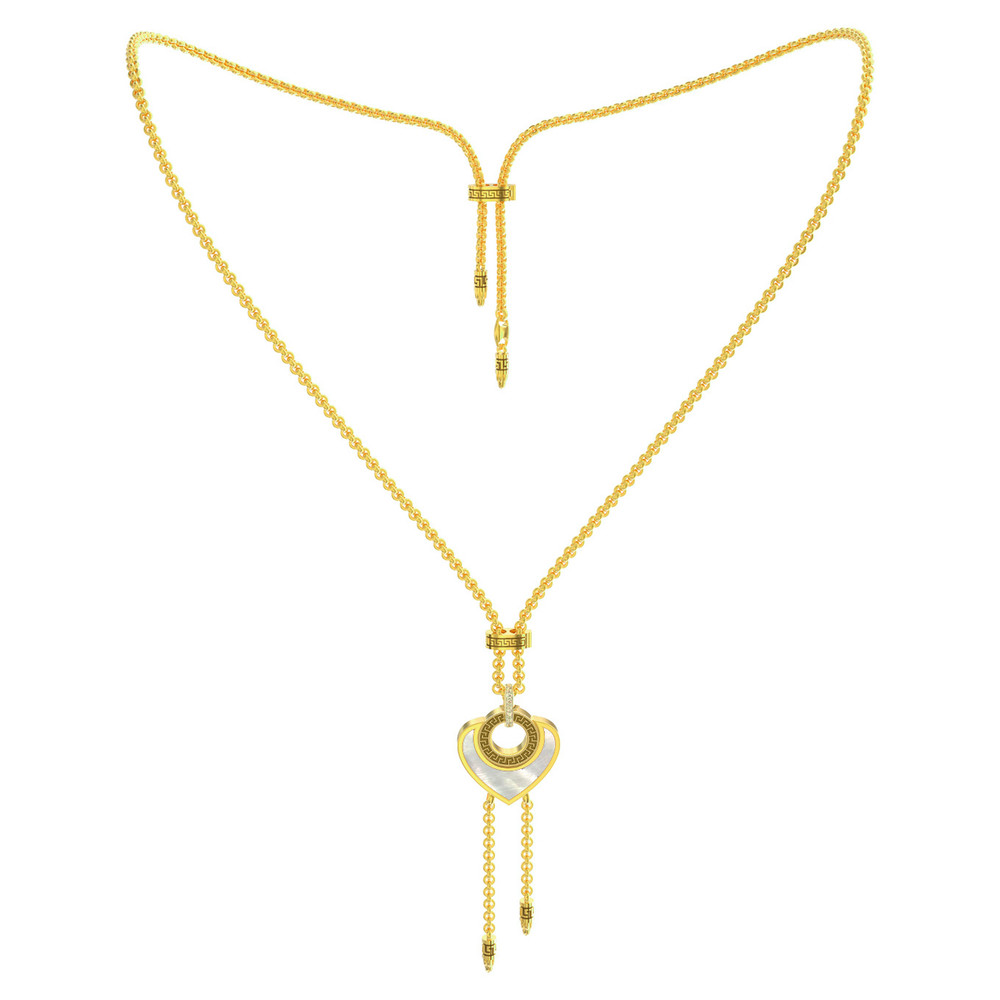 Колье из лимонного золота 585 пробы c фианитом, тигровым глазом и перламутром