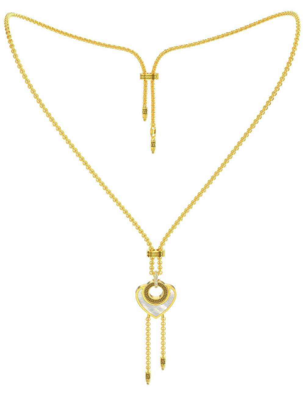 Колье из лимонного золота c фианитом, тигровым глазом и перламутром