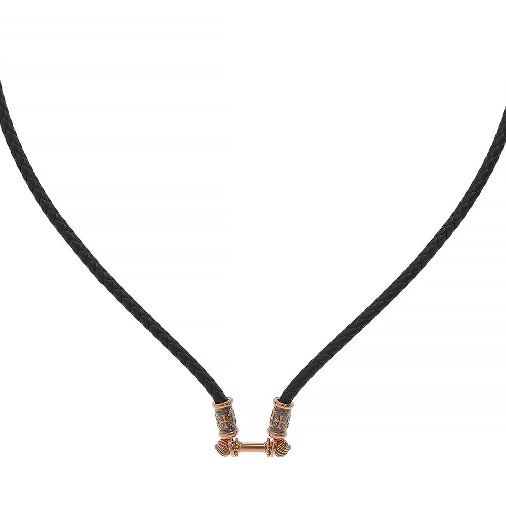 Цепь-шнурок кожа из красного золота 585 пробы c кожаным шнурком