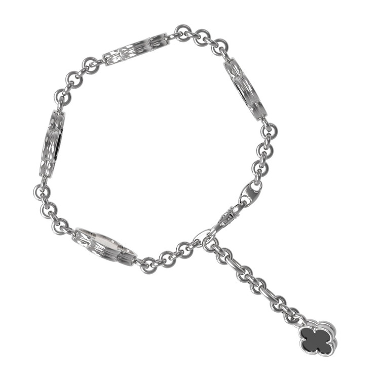 Браслет из белого золота 585 пробы c ониксом и перламутром