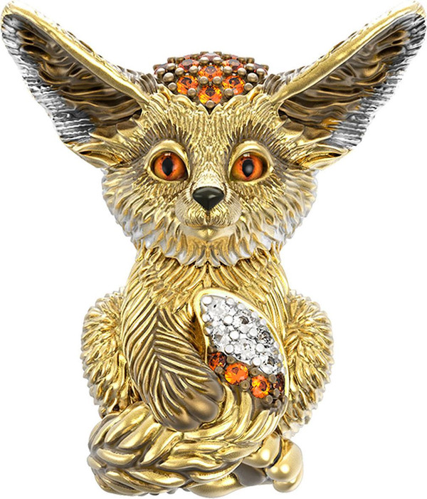 Подвеска из лимонного золота 585 пробы c эмалью и фианитом