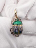 Подвеска из лимонного золота c эмалью, фианитом, турмалином и сапфиром