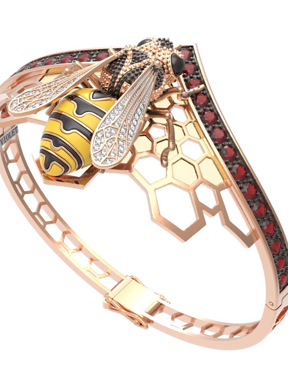 Браслет из золота c эмалью, фианитом, гранатом и эмалью