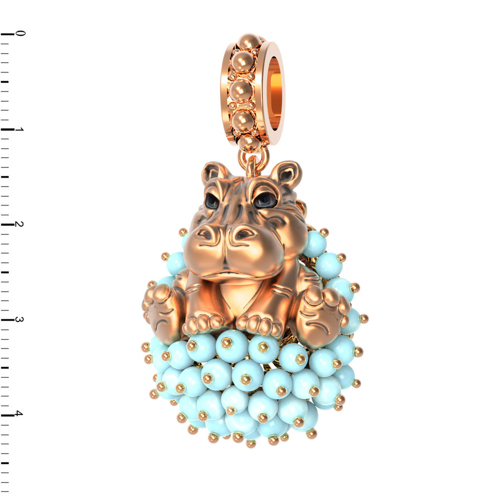 Подвеска из красного золота 585 пробы c эмалью и бирюзой