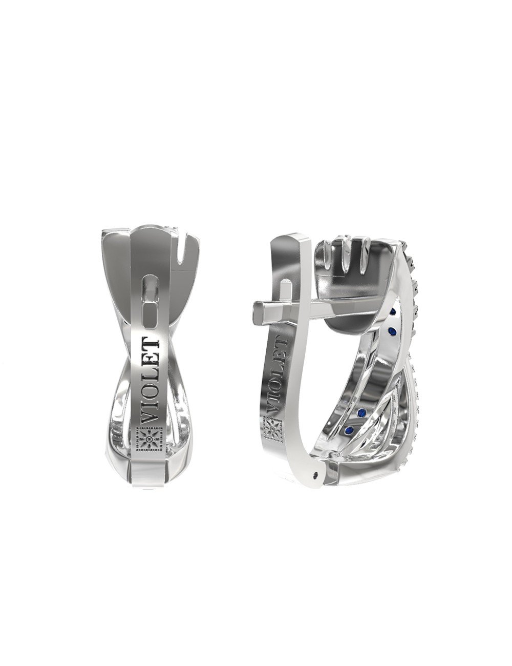 Серьги из белого золота c бриллиантами и сапфиром