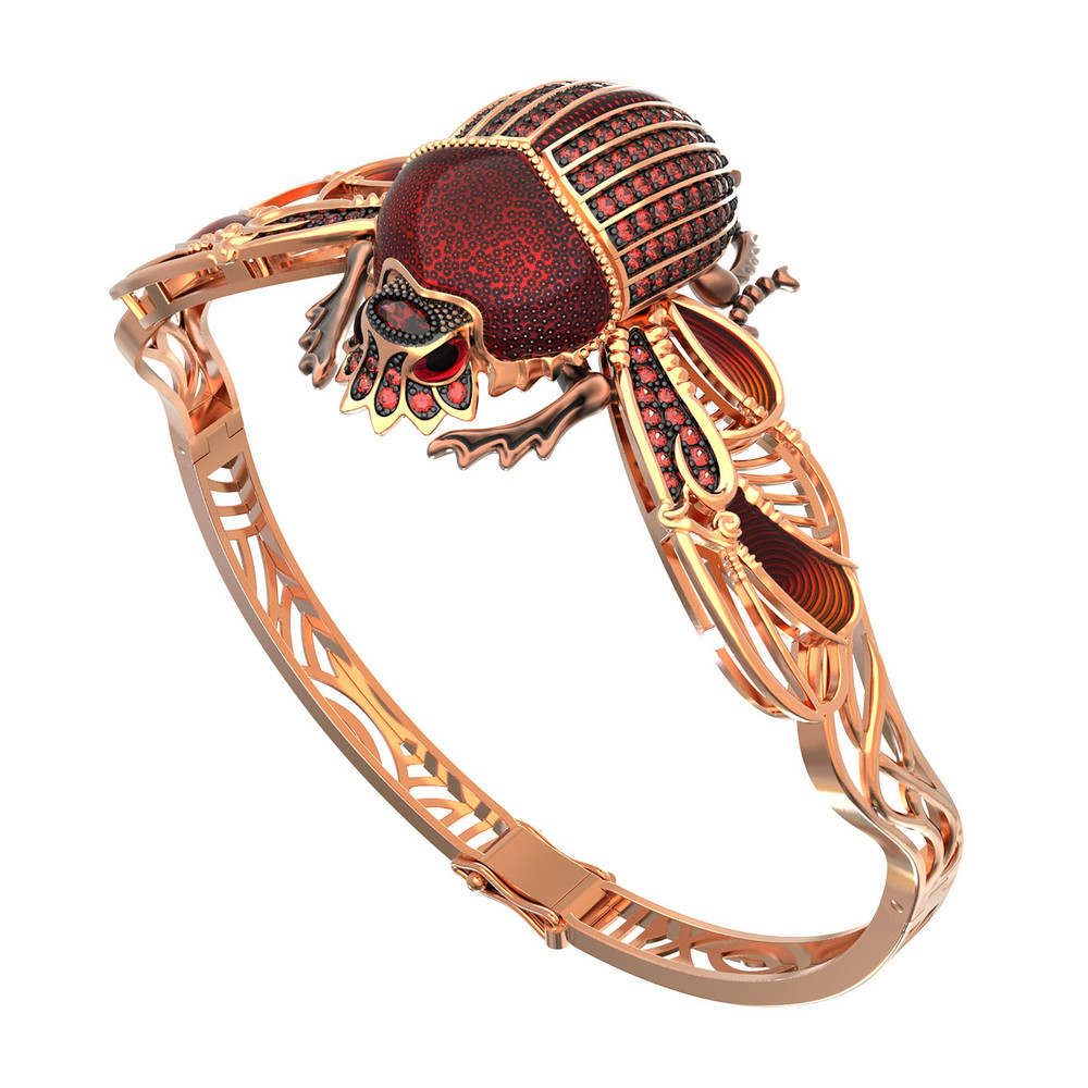 Браслет из красного золота 585 пробы c эмалью, фианитом, гранатом и эмалью