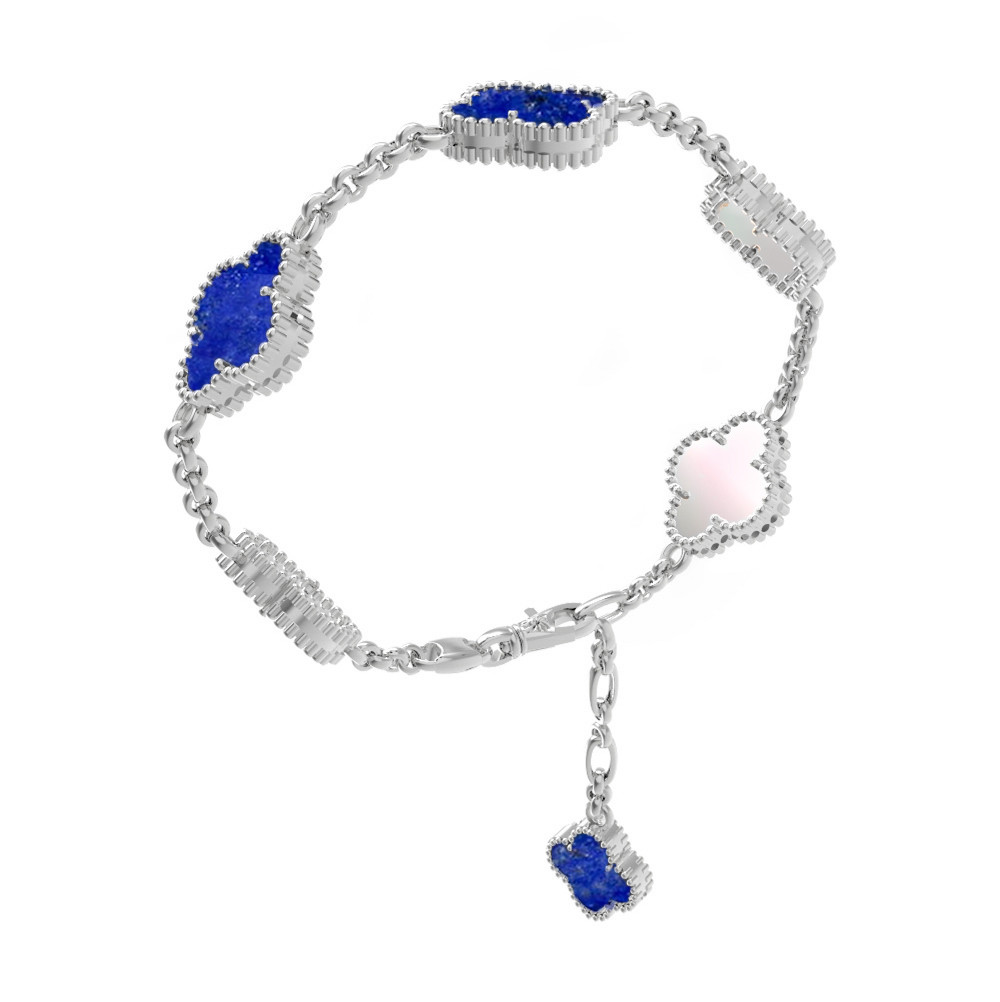 Браслет из белого золота 585 пробы c лазуритом и перламутром