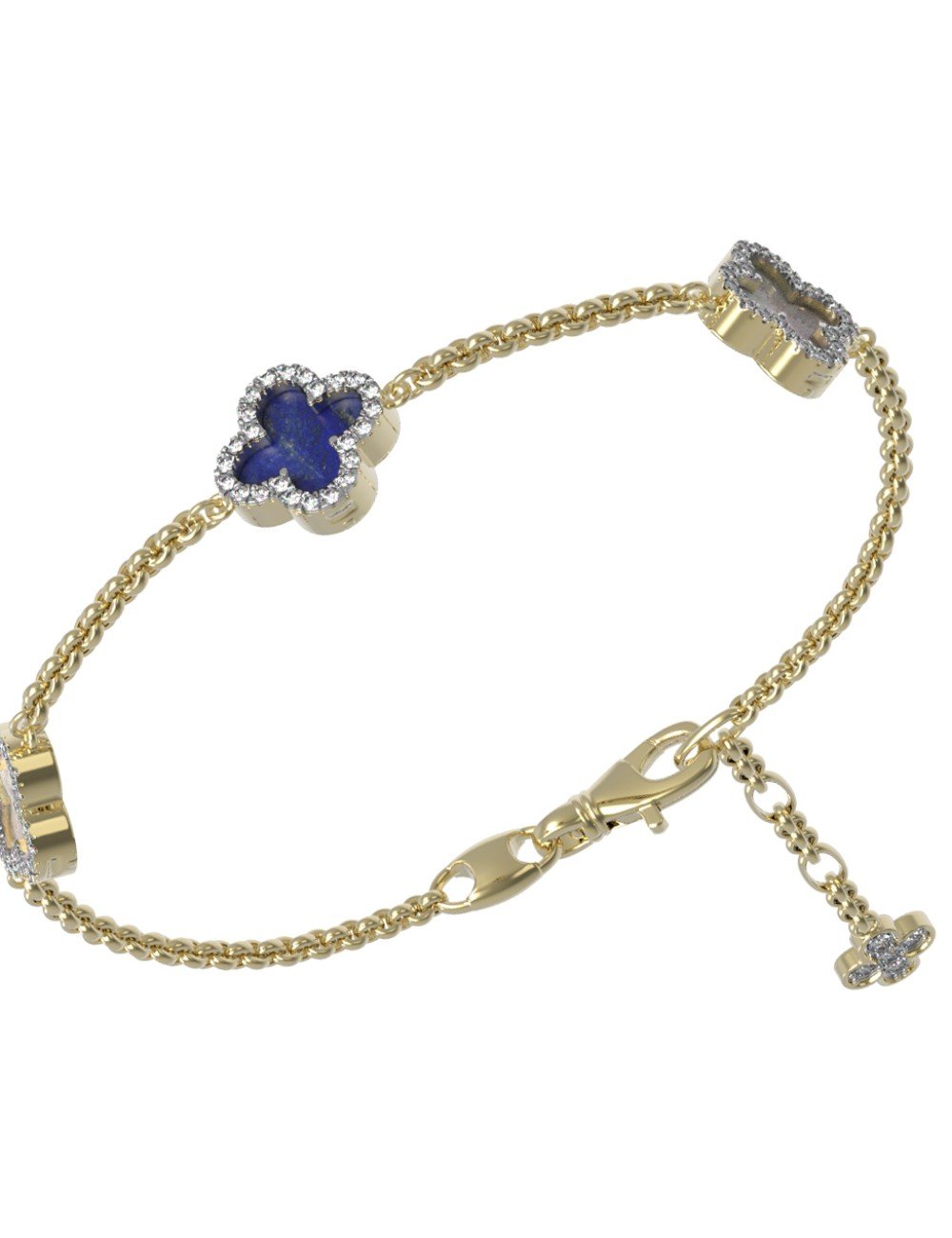 Браслет из лимонного золота c бриллиантами, лазуритом и перламутром