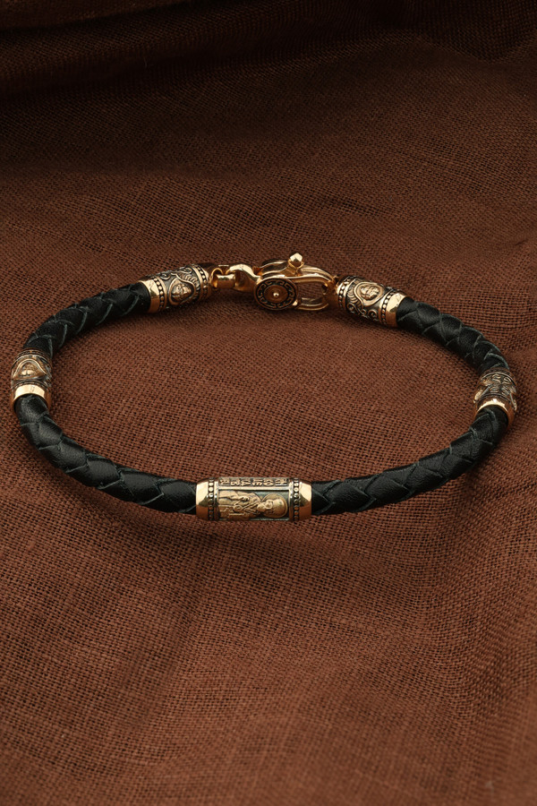 Браслет-шнурок из красного золота 585 пробы c кожаным шнурком