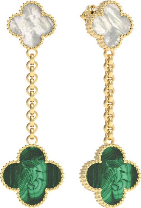 Серьги из лимонного золота c малахитом и перламутром