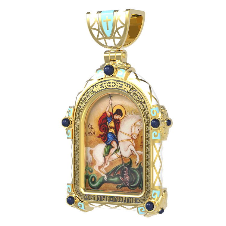 Нательная икона из лимонного золота 585 пробы c эмалью, иконописью и темперой