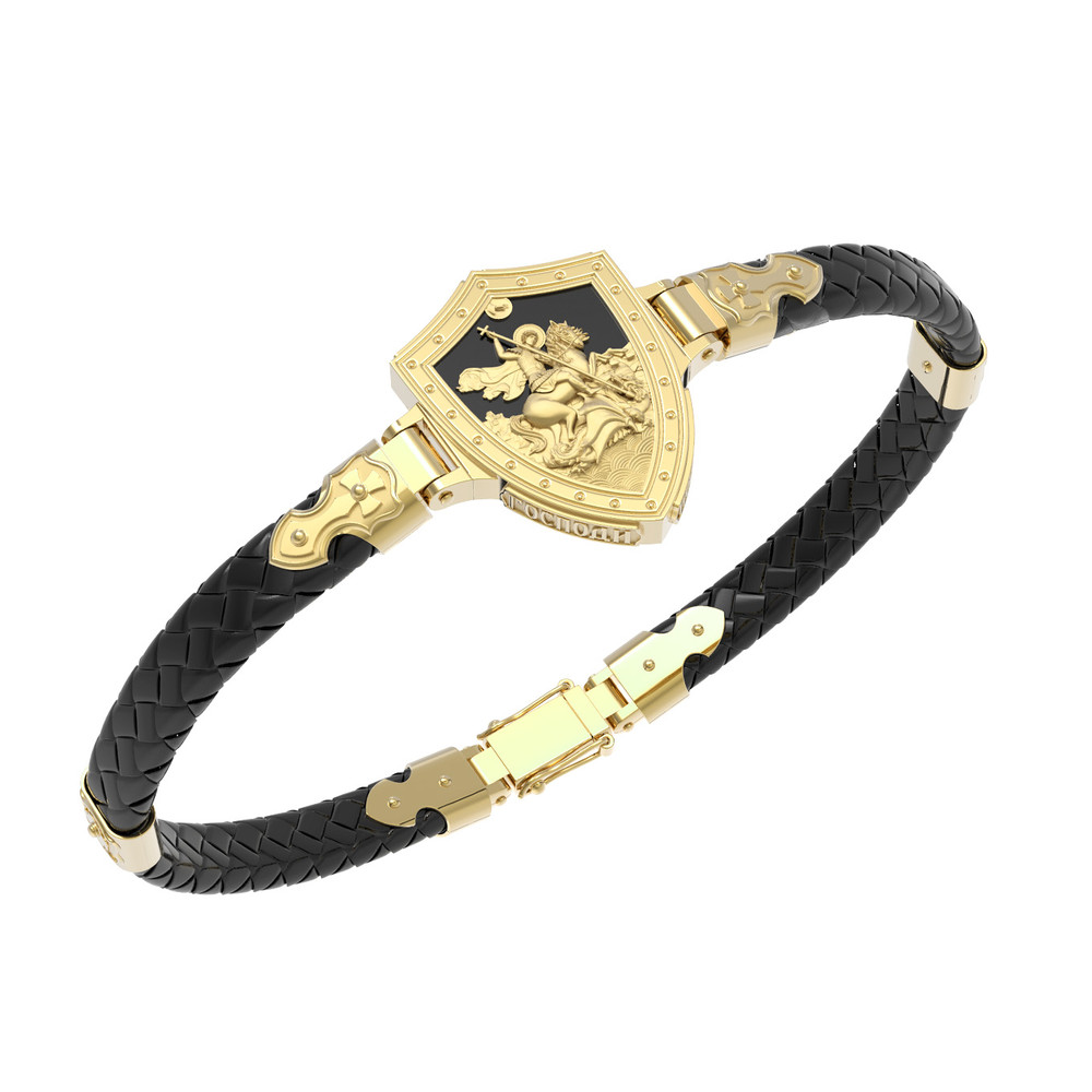 Браслет из лимонного золота 585 пробы c шнурком и ониксом