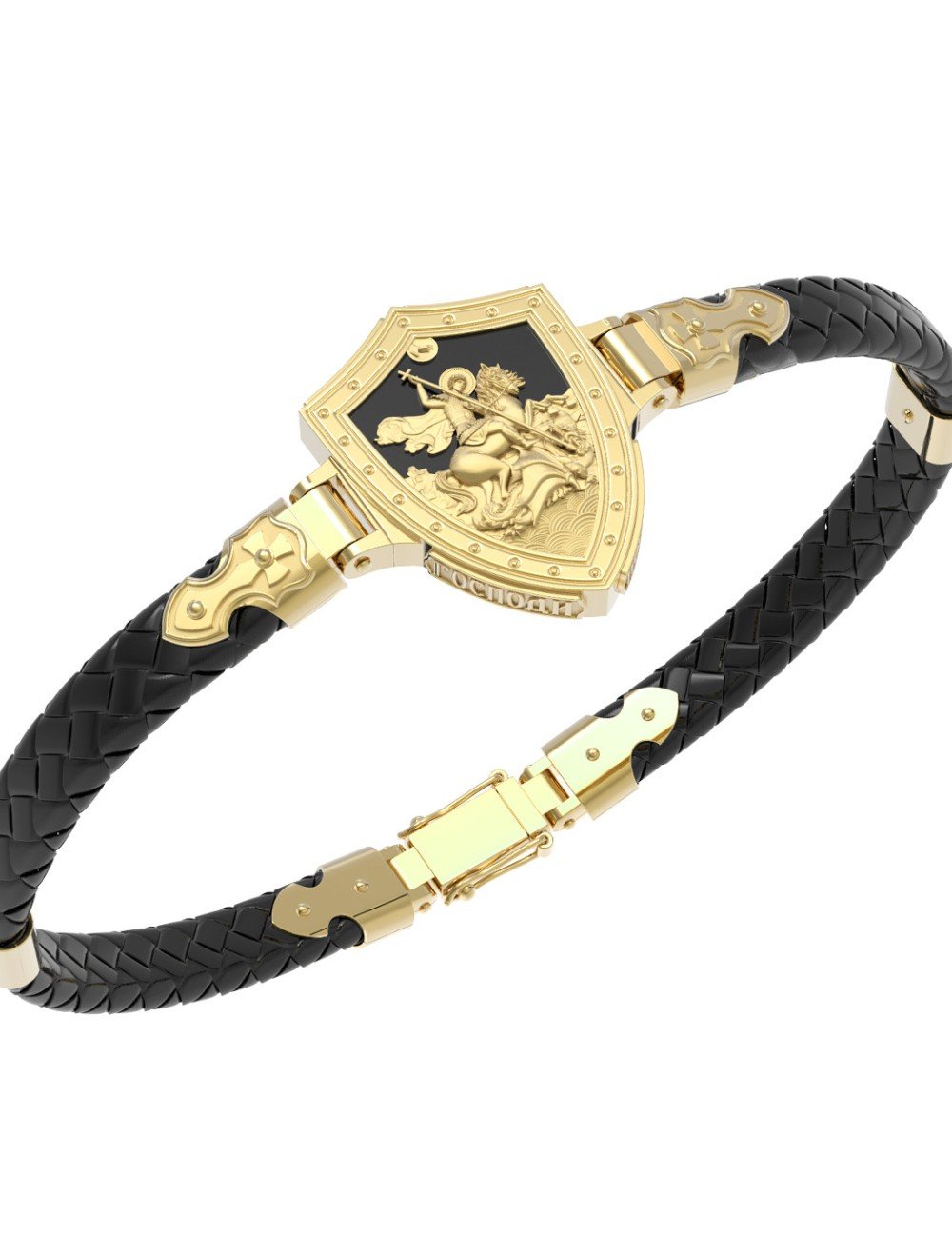 Браслет из лимонного золота c шнурком и ониксом