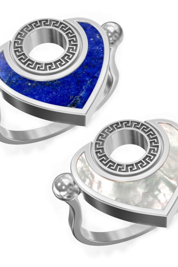 Кольцо из белого золота c лазуритом и перламутром