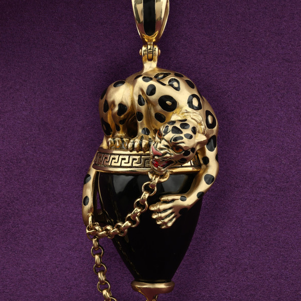 Подвеска из лимонного золота 585 пробы c эмалью и ониксом