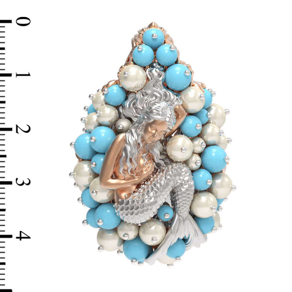 Подвеска из красного золота 585 пробы c жемчугом и бирюзой