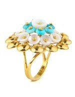 Кольцо из лимонного золота c бирюзой и перламутром