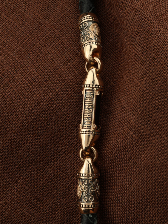 Цепь-шнурок кожа из красного золота 585 пробы c кожаным шнурком и ониксом