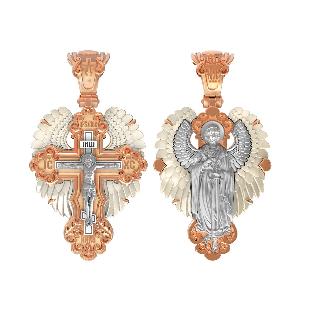 Крест из красного золота 585 пробы c перламутром