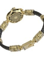 Браслет из лимонного золота c эмалью, шнурком, ониксом и рубином