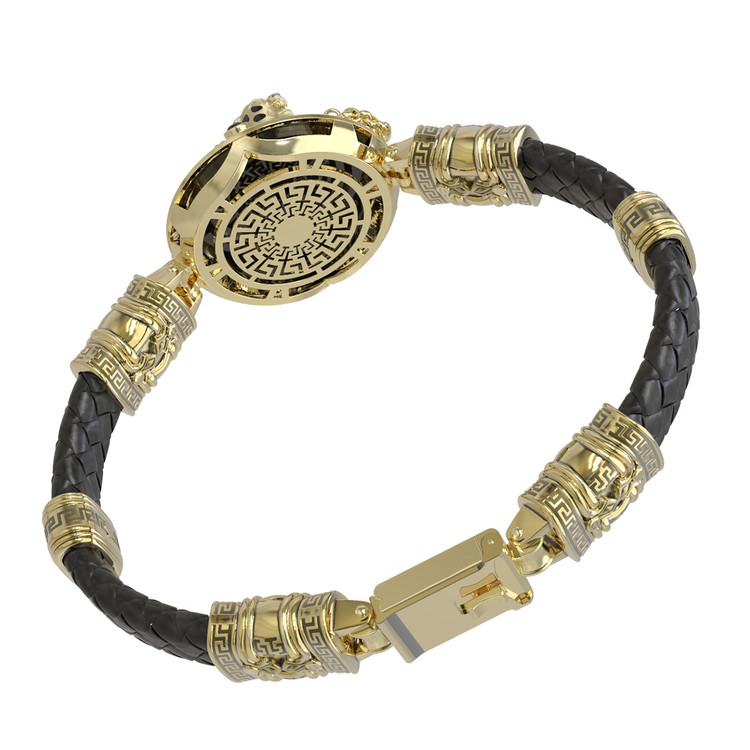 Браслет из лимонного золота 585 пробы c эмалью, шнурком, ониксом и рубином