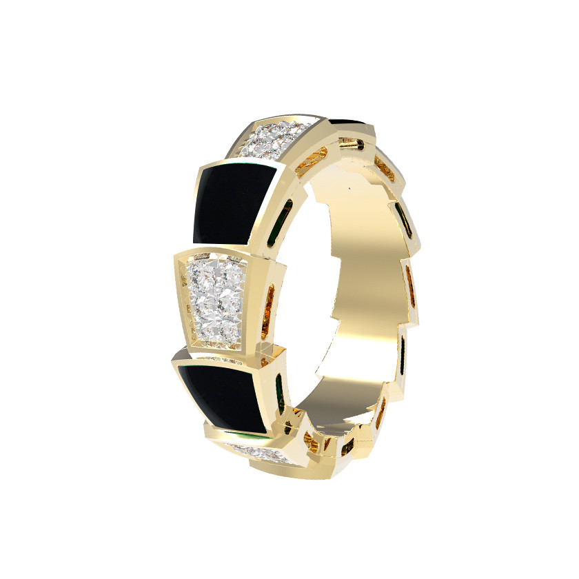 Кольцо из лимонного золота 585 пробы c бриллиантами и ониксом