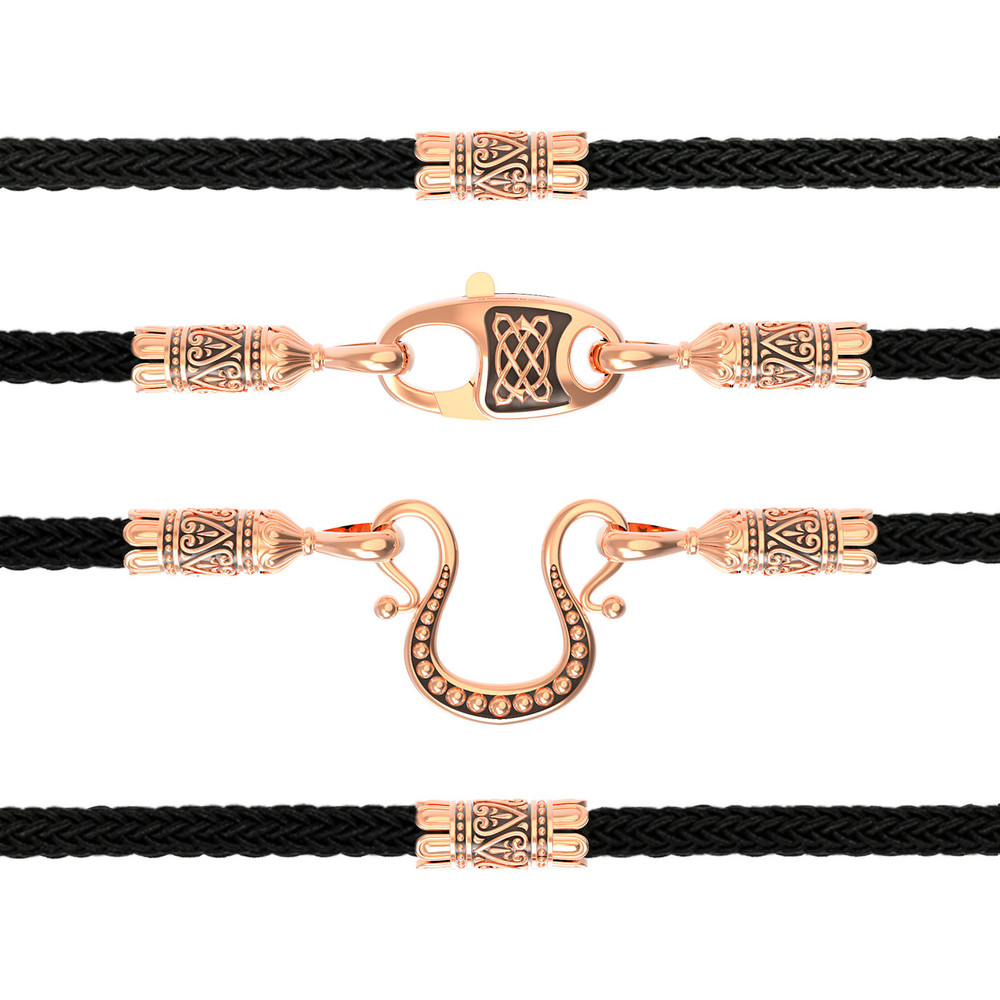 Цепь-шнурок шелк из красного золота 585 пробы c шёлковым шнурком