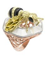 Кольцо из золота c эмалью, ониксом и эмалью