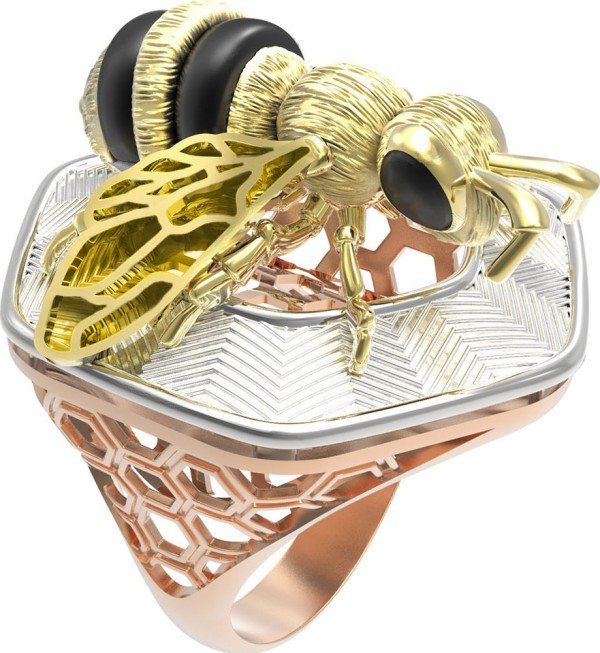 Кольцо из золота c эмалью, ониксом и эмалью