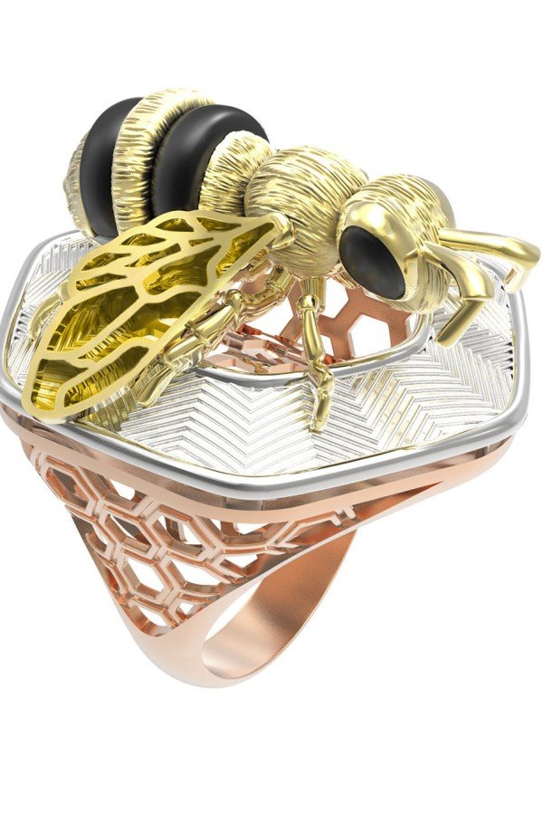 Кольцо из золота c эмалью, ониксом и эмалью