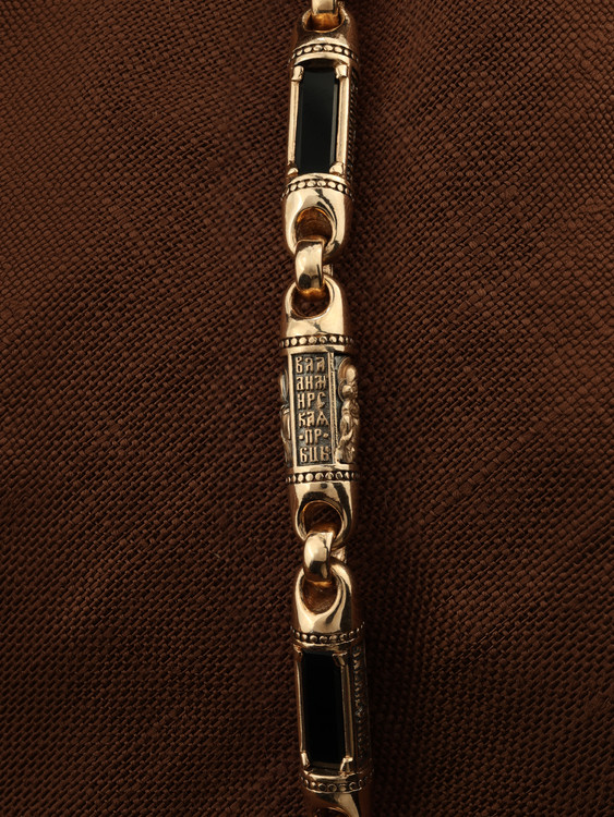 Цепь-шнурок кожа из красного золота 585 пробы c кожаным шнурком и ониксом